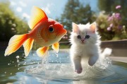晴天金鱼小猫快乐共舞